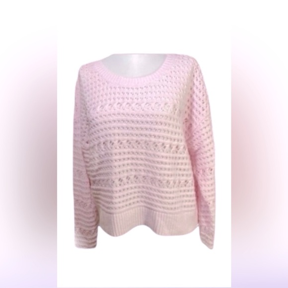 Soft Express Pastel Pink Crochet Style Sweater Cotton Blend Size Medium Gift NWT - Picture 3 of 9